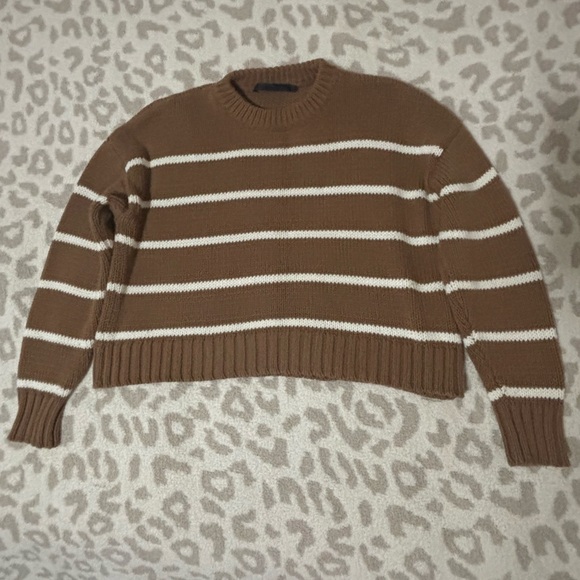 🍂Jenni Kayne Chloe Crewneck Sweater in Brown and White Stripes - Picture 2 of 7